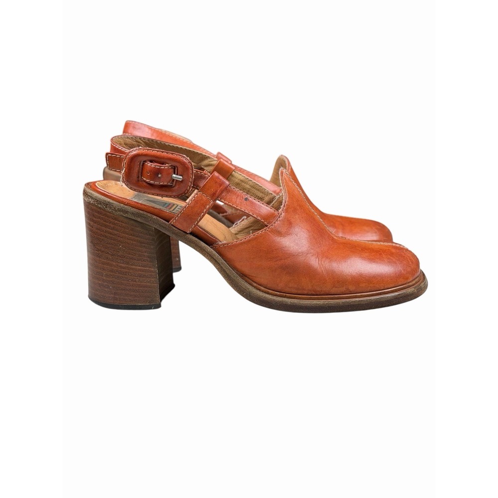 Vintage ALDO Leather Chunky Slingback Clog Sandals Wooden Heels Sz 38 Italy